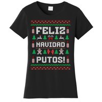 Feliz Navidad Putos Funny Mexican Christmas Sweater Design Women's T-Shirt