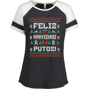 Feliz Navidad Putos Funny Mexican Christmas Sweater Design Enza Ladies Jersey Colorblock Tee