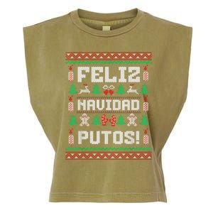 Feliz Navidad Putos Funny Mexican Christmas Sweater Design Garment-Dyed Women's Muscle Tee