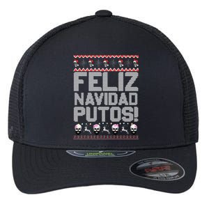 Feliz Navidad Putos Funny Mexican Ugly Christmas Party Gift Flexfit Unipanel Trucker Cap