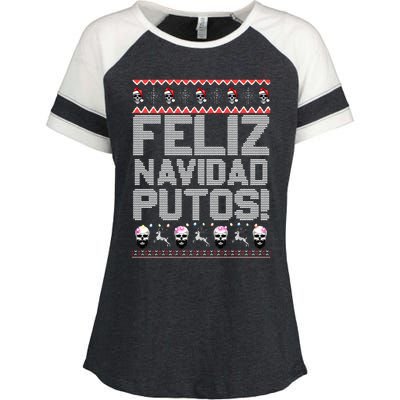 Feliz Navidad Putos Funny Mexican Ugly Christmas Party Gift Enza Ladies Jersey Colorblock Tee