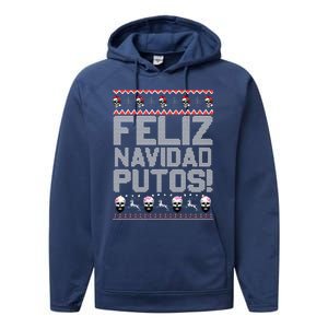 Feliz Navidad Putos Funny Mexican Ugly Christmas Party Gift Performance Fleece Hoodie