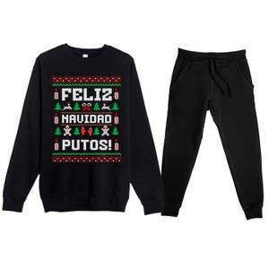 Feliz Navidad Putos Funny Christmas Sweater Design Sweatshirt Premium Crewneck Sweatsuit Set