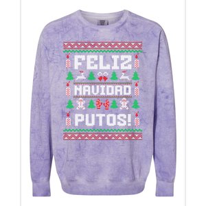 Feliz Navidad Putos Funny Mexican Christmas Sweater Design Colorblast Crewneck Sweatshirt