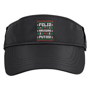 Feliz Navidad Putos Funny Mexican Christmas Sweater Design Adult Drive Performance Visor