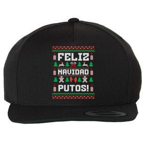 Feliz Navidad Putos Funny Mexican Christmas Sweater Design Wool Snapback Cap