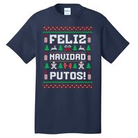 Feliz Navidad Putos Funny Mexican Christmas Sweater Design Tall T-Shirt