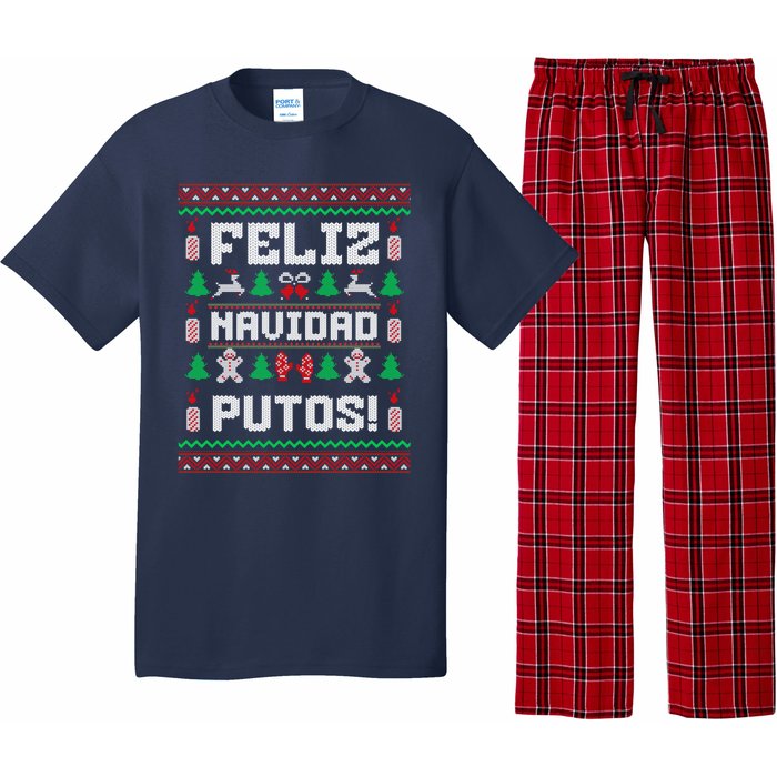 Feliz Navidad Putos Funny Mexican Christmas Sweater Design Pajama Set