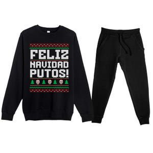 Feliz Navidad Putos Funny Mexican Christmas Sweater Premium Crewneck Sweatsuit Set