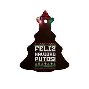 Feliz Navidad Putos Funny Mexican Christmas Sweater Ceramic Tree Ornament