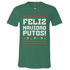 Feliz Navidad Putos Funny Mexican Christmas Sweater V-Neck T-Shirt