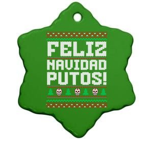 Feliz Navidad Putos Funny Mexican Christmas Sweater Ceramic Star Ornament