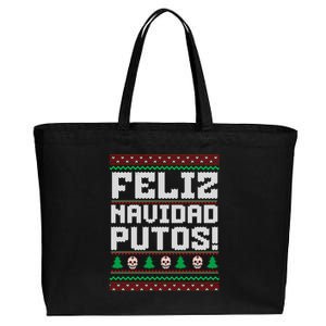 Feliz Navidad Putos Funny Mexican Christmas Sweater Cotton Canvas Jumbo Tote