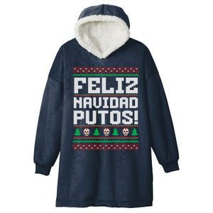 Feliz Navidad Putos Funny Mexican Christmas Sweater Hooded Wearable Blanket