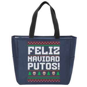 Feliz Navidad Putos Funny Mexican Christmas Sweater Zip Tote Bag