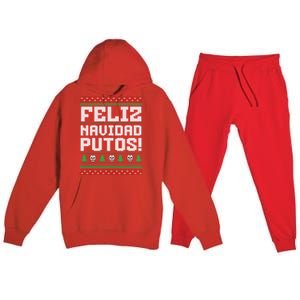 Feliz Navidad Putos Funny Mexican Christmas Sweater Premium Hooded Sweatsuit Set