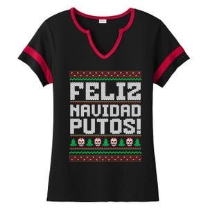 Feliz Navidad Putos Mexican Christmas Sweater Funny Ladies Halftime Notch Neck Tee