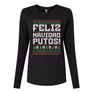 Feliz Navidad Putos Mexican Christmas Sweater Funny Womens Cotton Relaxed Long Sleeve T-Shirt