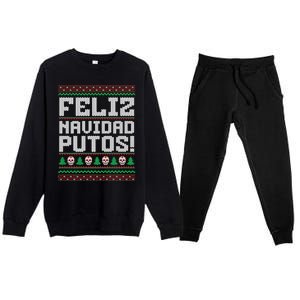 Feliz Navidad Putos Mexican Christmas Sweater Funny Premium Crewneck Sweatsuit Set