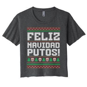 Feliz Navidad Putos Mexican Christmas Sweater Funny Women's Crop Top Tee