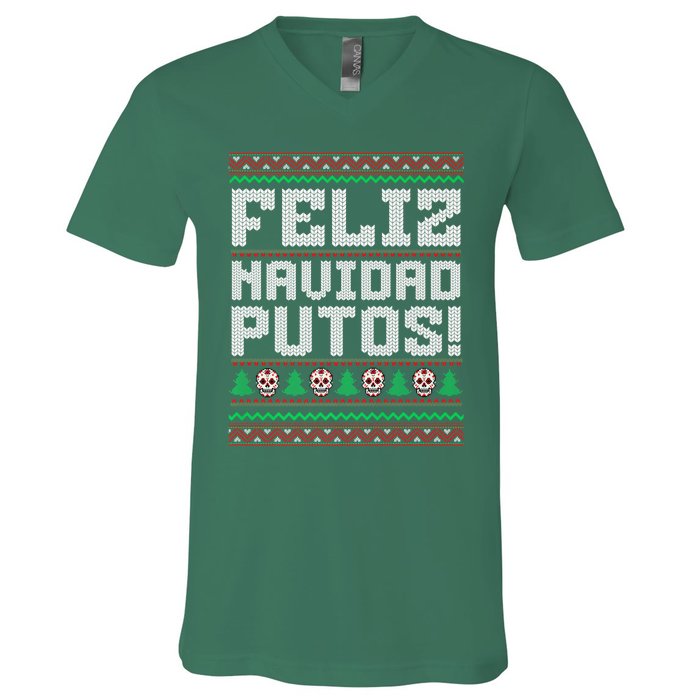 Feliz Navidad Putos Mexican Christmas Sweater Funny V-Neck T-Shirt