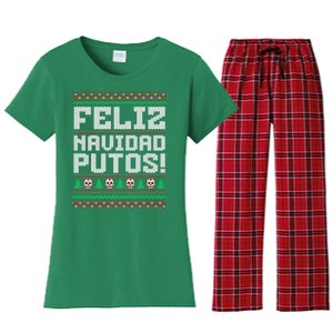 Feliz Navidad Putos Mexican Christmas Sweater Funny Women's Flannel Pajama Set