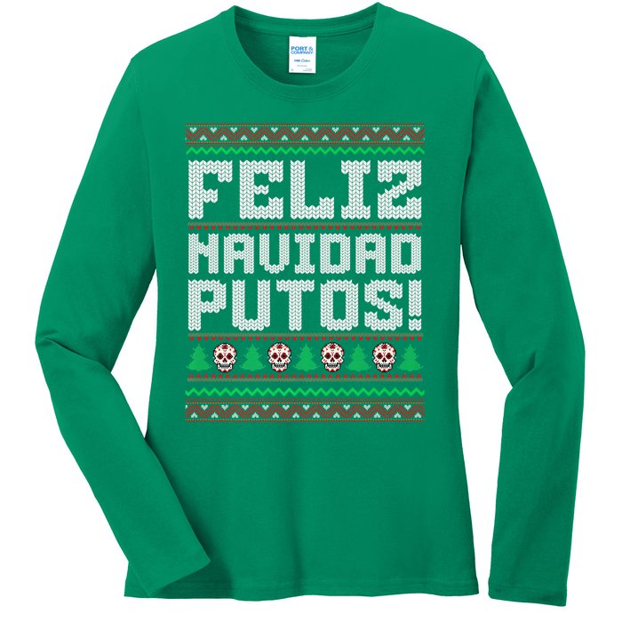 Feliz Navidad Putos Mexican Christmas Sweater Funny Ladies Long Sleeve Shirt