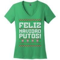 Feliz Navidad Putos Mexican Christmas Sweater Funny Women's V-Neck T-Shirt