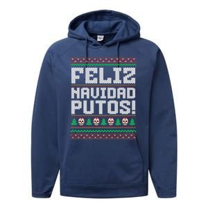 Feliz Navidad Putos Mexican Christmas Sweater Funny Performance Fleece Hoodie