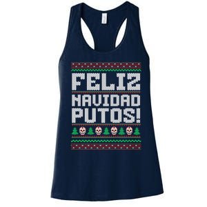 Feliz Navidad Putos Mexican Christmas Sweater Funny Women's Racerback Tank