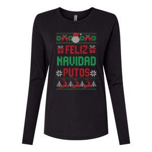 Feliz Navidad Putos Ugly Mexican Christmas Sweater Funny Womens Cotton Relaxed Long Sleeve T-Shirt