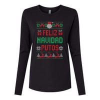 Feliz Navidad Putos Ugly Mexican Christmas Sweater Funny Womens Cotton Relaxed Long Sleeve T-Shirt