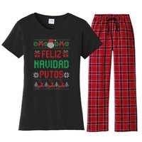 Feliz Navidad Putos Ugly Mexican Christmas Sweater Funny Women's Flannel Pajama Set