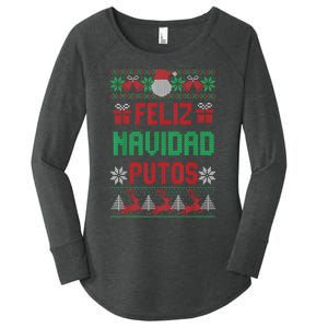 Feliz Navidad Putos Ugly Mexican Christmas Sweater Funny Women's Perfect Tri Tunic Long Sleeve Shirt