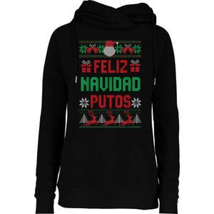 Feliz Navidad Putos Ugly Mexican Christmas Sweater Funny Womens Funnel Neck Pullover Hood