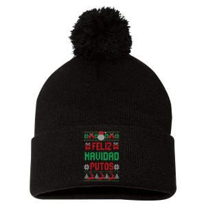 Feliz Navidad Putos Ugly Mexican Christmas Sweater Funny Pom Pom 12in Knit Beanie