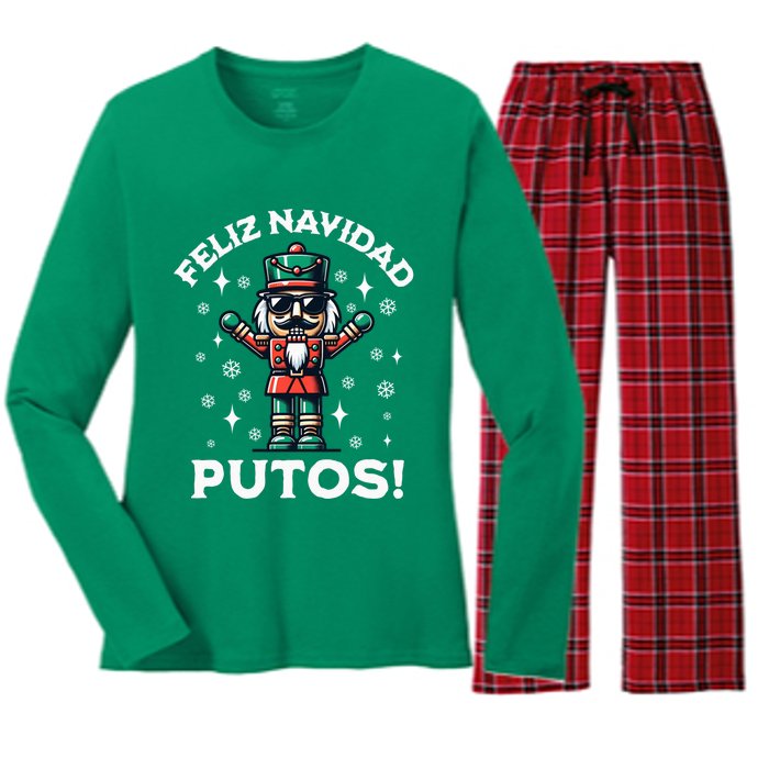 Feliz Navidad Putos Nutcracker Funny Christmas Women's Long Sleeve Flannel Pajama Set 