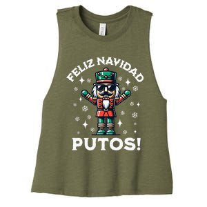 Feliz Navidad Putos Nutcracker Funny Christmas Women's Racerback Cropped Tank