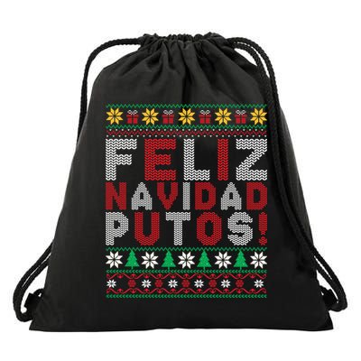 Feliz Navidad Putos Ugly Sweater Christmas Funny Drawstring Bag