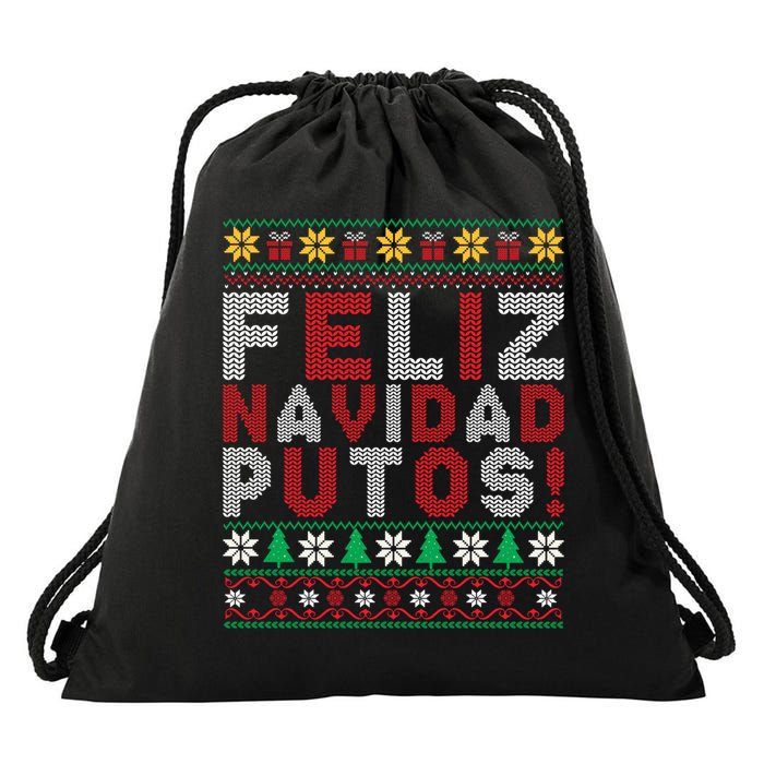 Feliz Navidad Putos Ugly Sweater Christmas Funny Drawstring Bag