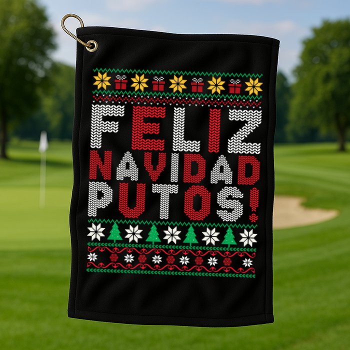 Feliz Navidad Putos Ugly Sweater Christmas Funny Golf Towel