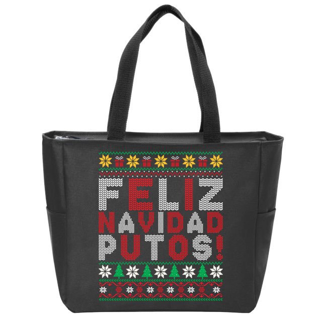 Feliz Navidad Putos Ugly Sweater Christmas Funny Zip Tote Bag