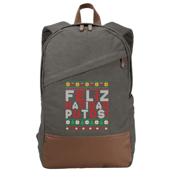 Feliz Navidad Putos Ugly Sweater Christmas Funny Cotton Canvas Backpack
