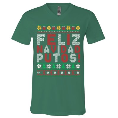 Feliz Navidad Putos Ugly Sweater Christmas Funny V-Neck T-Shirt