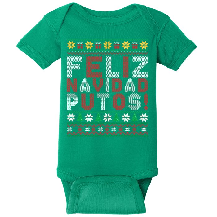 Feliz Navidad Putos Ugly Sweater Christmas Funny Baby Bodysuit