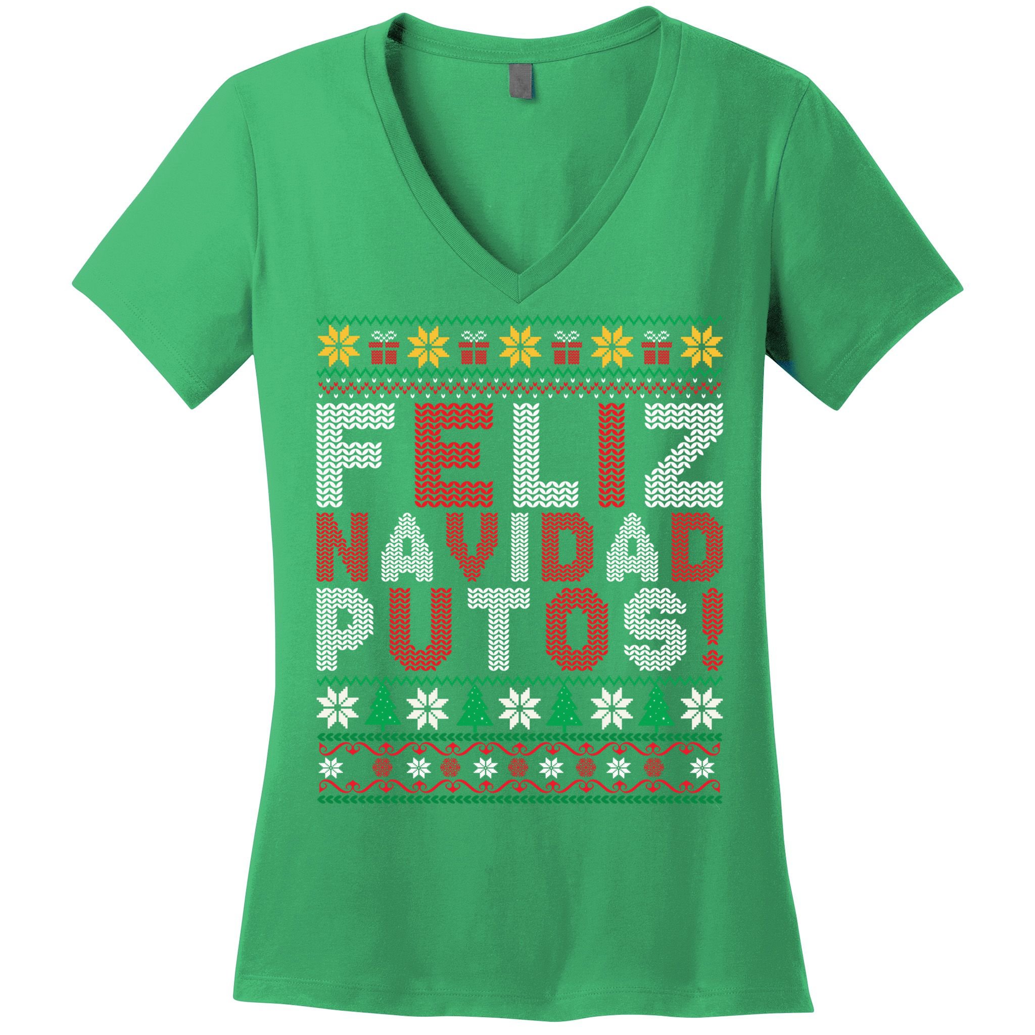 Feliz Navidad Putos Ugly Sweater Christmas Funny Women's V-Neck T-Shirt