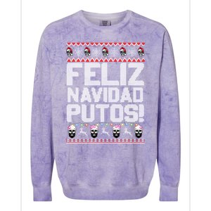 Feliz Navidad Putos Funny Mexican Ugly Christmas Party Gift Cute Gift Colorblast Crewneck Sweatshirt