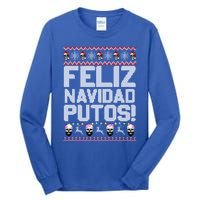 Feliz Navidad Putos Funny Mexican Ugly Christmas Party Gift Cute Gift Tall Long Sleeve T-Shirt