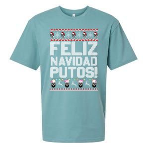 Feliz Navidad Putos Funny Mexican Ugly Christmas Party Gift Cute Gift Sueded Cloud Jersey T-Shirt