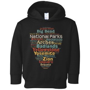 funny National Parks List Word Cloud Camping Hiking Toddler Hoodie